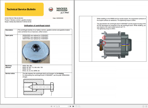 Wacker Neuson Vibratory Rammers Clutch Technical Service Bulletin 1