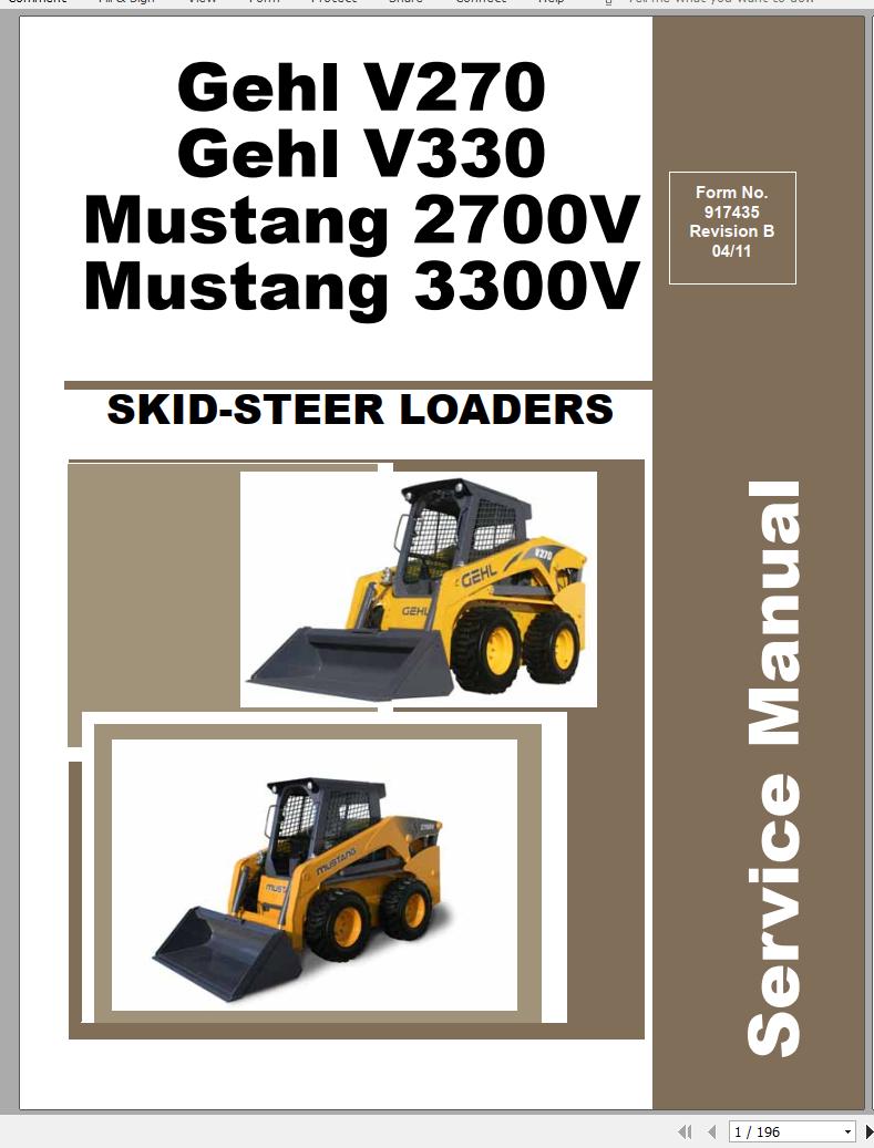 Mustang Skid Steer Loader 2700V, 3300V Service Manual 917435B 04.2011