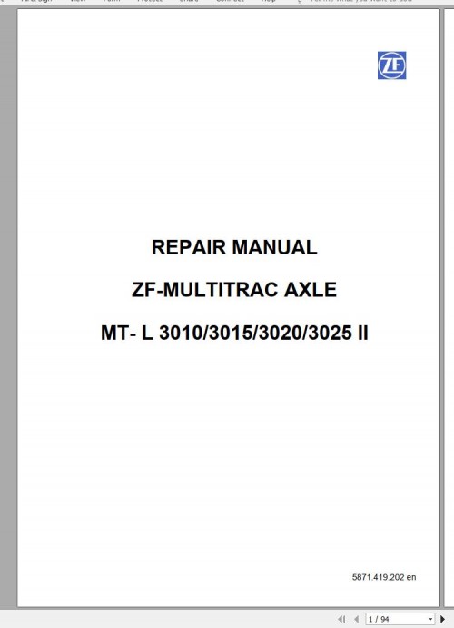ZF Multitrac Axle MT L 3010, 3015, 3020, 3025 II Service Manual 50940485A (1)