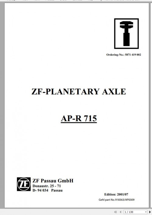 ZF Planetary Axle AP R 715 Service Manual 918363 reva (1)