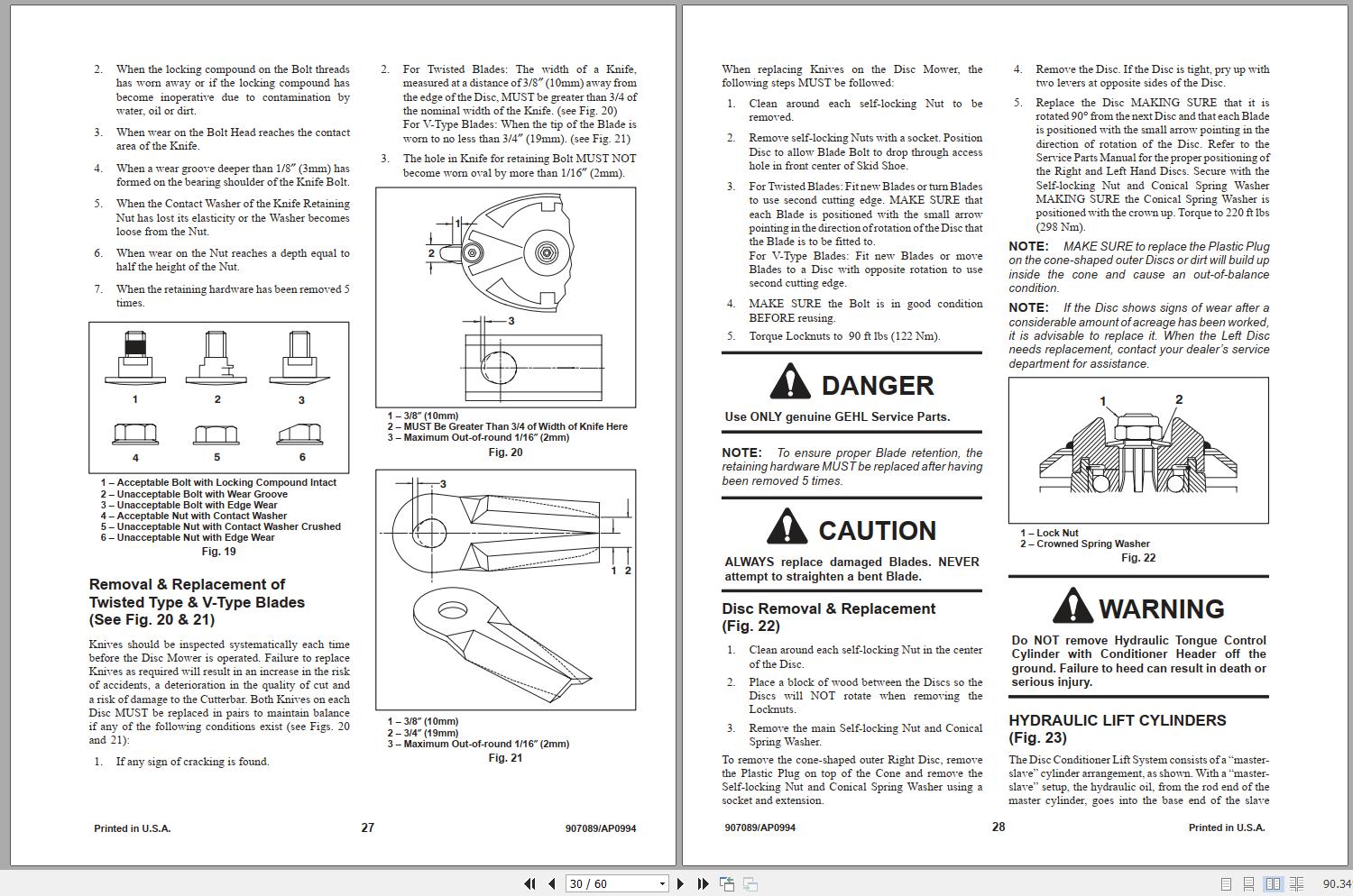 Gehl Disc Mower Conditioner DC2340 DC2360 Operator's Manual 907089A ...