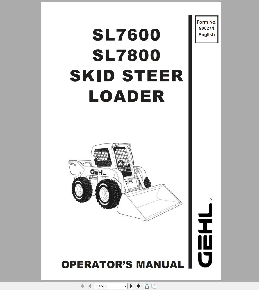 Gehl Skid Steer Loader SL7600 SL7800 Operator's Manual 908274B | Auto ...