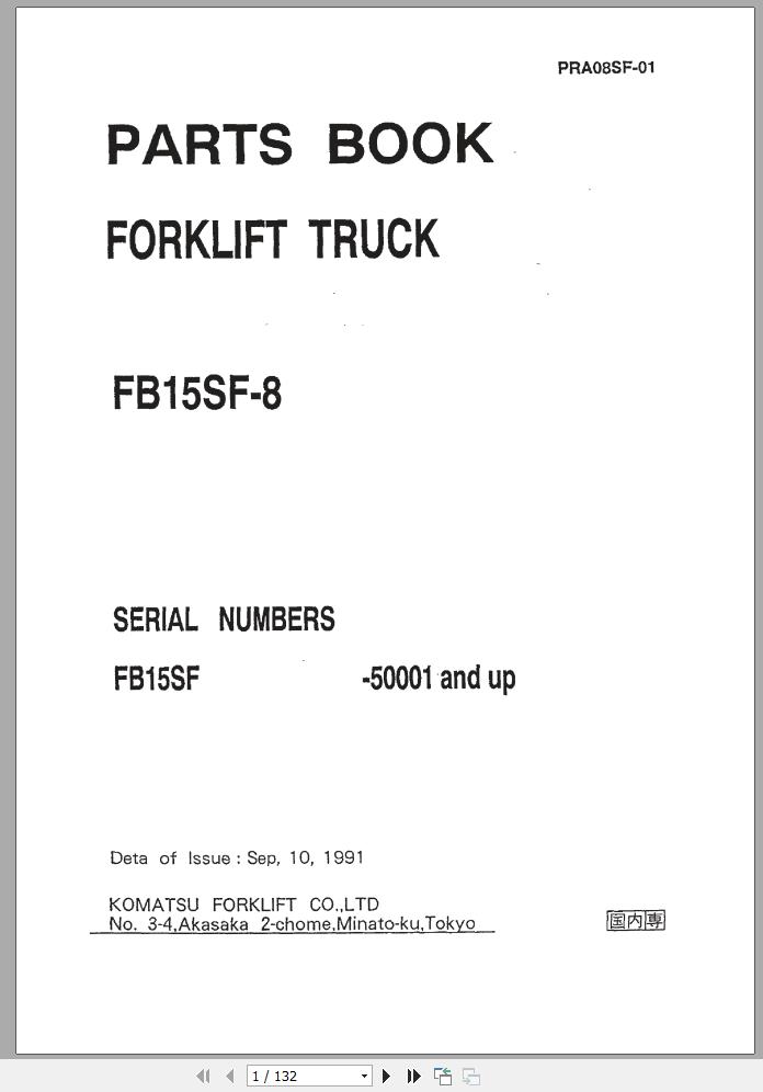 Komatsu Forklift Truck FB15SF-8 50001 & up Shop Manual PRA08SF-01 ...