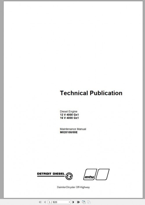 MTU Diesel Engine 12V 4000 Gx1 Technical Publication M020108 00E 2004