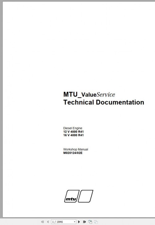 MTU Diesel Engine 12V 4000 R41 Workshop Manual M020124 02E 2009