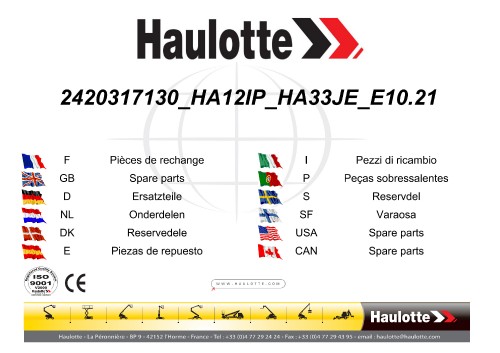 Haulotte Boom Lift HA12IP HA33JE Spare Parts Catalog 2420317130 10.2010 EN FR