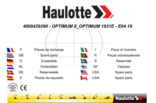 Haulotte Electric Scissor Lift Optimum 8 1931 E Spare Parts Catalog 4000429290 04.2019 EN FR