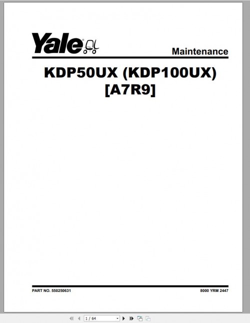 Yale Forklift Class 5 A7R9 KDP100UX Service Manual 550250631 07.2021