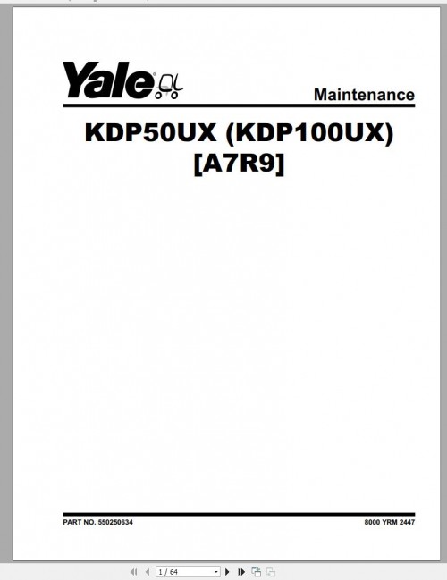 Yale Forklift Class 5 A7R9 KDP50UX Europe Service Manual 550250634 07.2021
