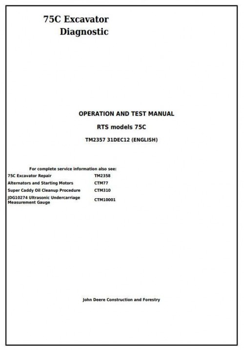 [JD CF] John Deere Excavator 75C RTS Diagnostic Operation & Test Service Manual EN TM2357 1