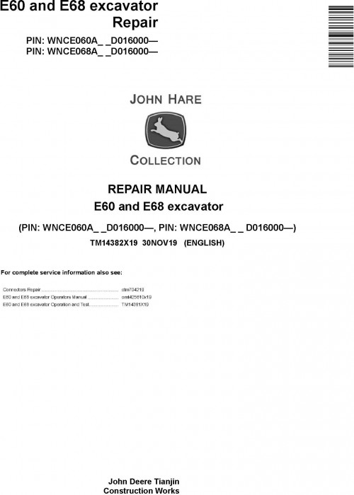 [JD CF] John Deere Excavator E60 and E68 Repair Manual EN TM14382X19 1