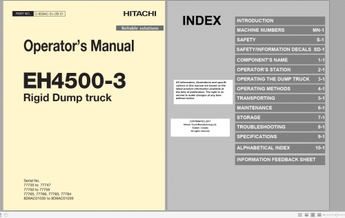 Hitachi Rigid Dump Truck EH 2022 PDF Technical Manual, Part Catalog, Circuit Diagram DVD 2