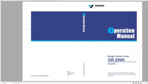 Tadano All Terrain Crane GR 250N 3 GR250N 3 FB6389 Circuit Diagram Operation Part Catalog Service Ma