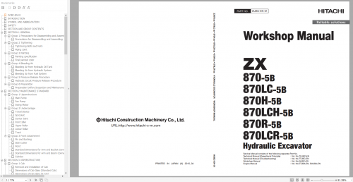 Hitachi Hydraulic Excavator ZX Series 2022 PDF Technical Manual, Part Catalog, Workshop Manual, Circ