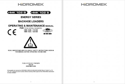 Hidromek HMK 102B,102S Backhoe Loader Operating & Maintenance Manual 1