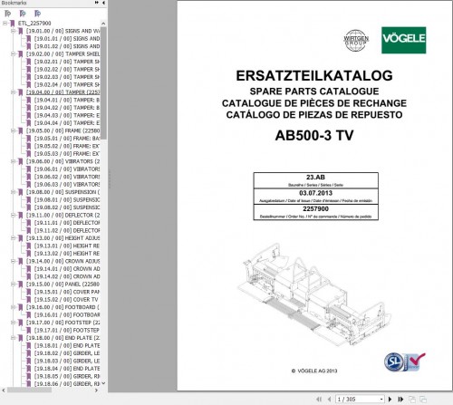 Vogele Extending Screed AB500 3 TV Spare Parts Catalog EN DE ES FR 11