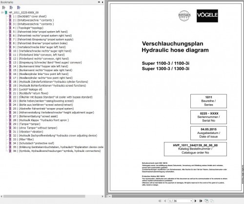 Vogele Road Pavers Super 1100 3 1100 3i 1300 3 1300 3i Hydraulic Hose diagram EN DE 1