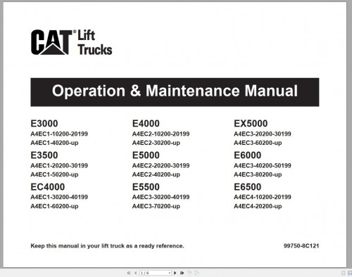 CAT Forklift E10000 Schematic, Service, Operation & Maintenance Manual