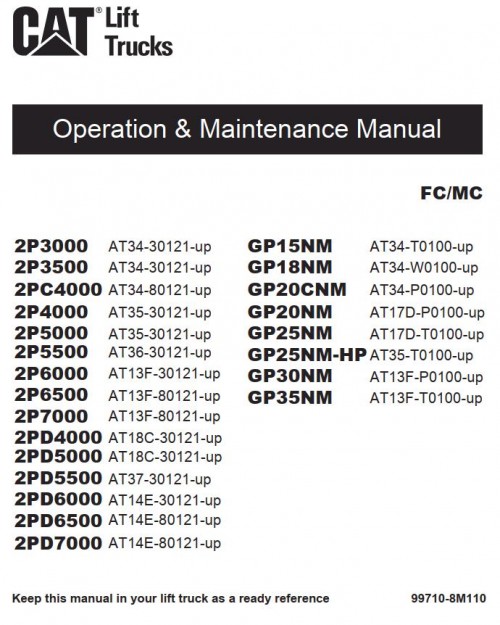 CAT Forklift GP25NM Schematic, Service, Operation & Maintenance Manual 1