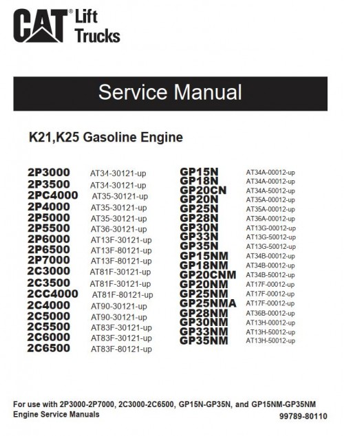 CAT Forklift GP33NM Schematic, Service, Operation & Maintenance Manual