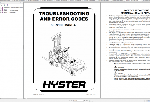 Hyster Forklift D917 H36XDS12 H40XDS12 H44XDS12 H48XDS12 H40XD12 H44XD12 H48XD12 Service Manual 12.2
