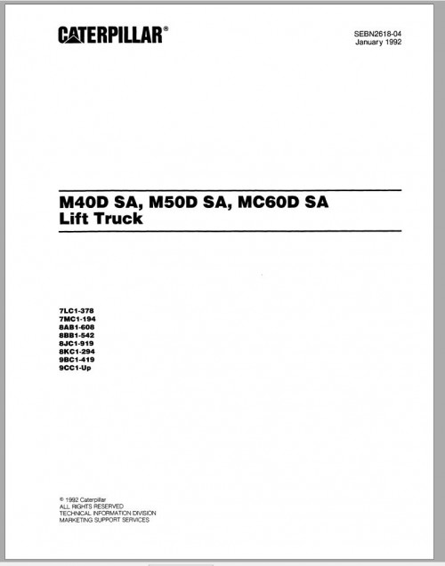 CAT Forklift M50D Spare Parts Manual
