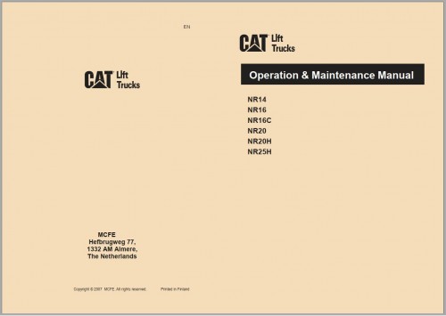 CAT Forklift NR14 Service, Operation & Maintenance Manual