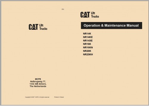 CAT Forklift NR14K Service, Operation & Maintenance Manual