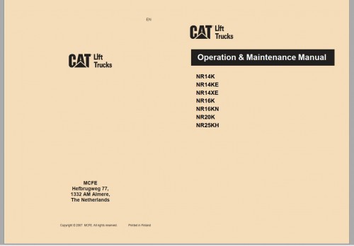 CAT Forklift NR14XC Service, Operation & Maintenance Manual