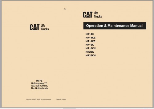 CAT Forklift NR14XE Service, Operation & Maintenance Manual
