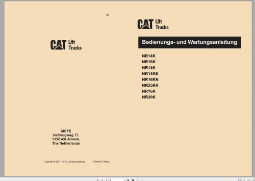 CAT Forklift NR14XE Service, Operation & Maintenance Manual 1