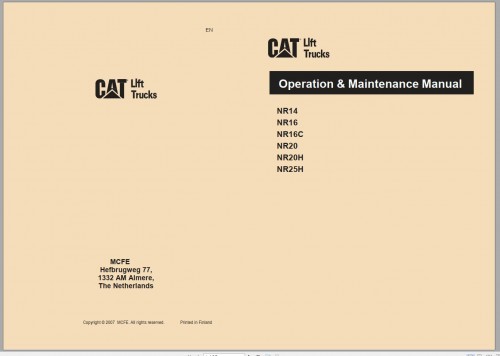 CAT Forklift NR16 NR16C Service, Operation & Maintenance Manual