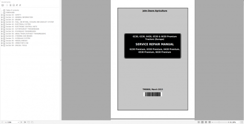 John Deere Premium Tractors 6230, 6330, 6430, 6530 and 6630 Premium (European) Service Repair Manual