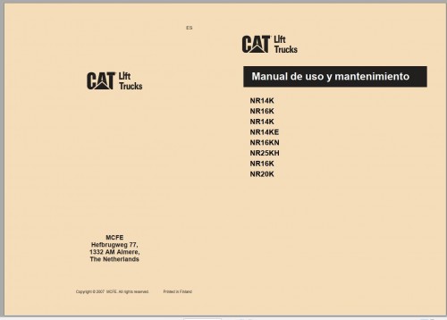 CAT Forklift NR20K Service, Operation & Maintenance Manual 2