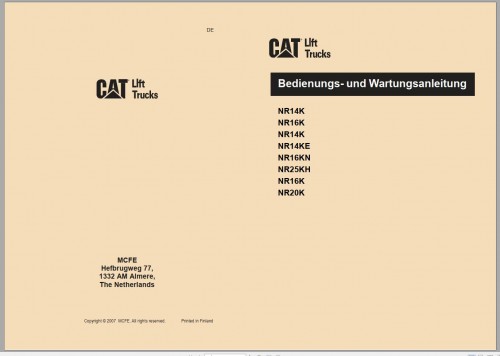 CAT Forklift NR25KH Service, Operation & Maintenance Manual 1