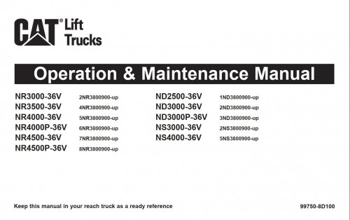 CAT Forklift NR3000 36V Schematic, Operation & Maintenance Manual