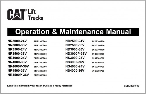 CAT Forklift NR4000 36V Schematic, Operation & Maintenance Manual 1