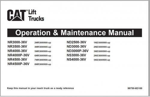 CAT Forklift NR4000P 36V Schematic, Operation & Maintenance Manual