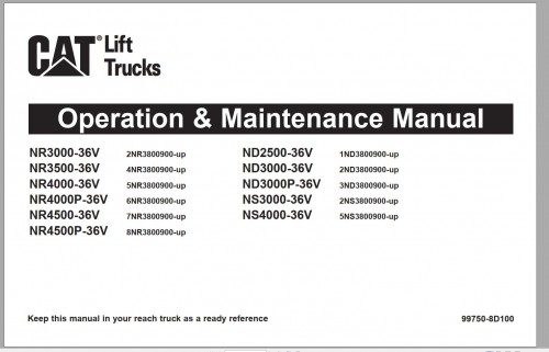 CAT Forklift NR4500 36V Schematic, Operation & Maintenance Manual