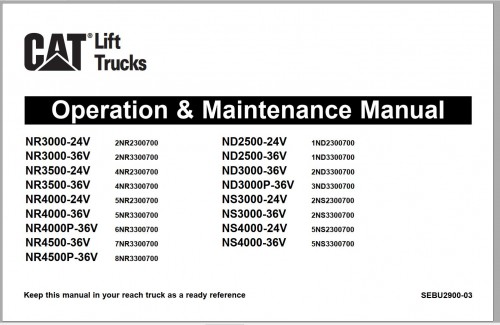 CAT Forklift NS3000 24V NS4000 24V Operation & Maintenance Manual