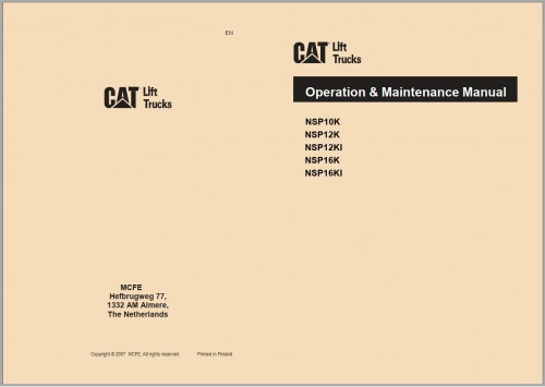 CAT Forklift NSP10K Service, Operation & Maintenance Manual