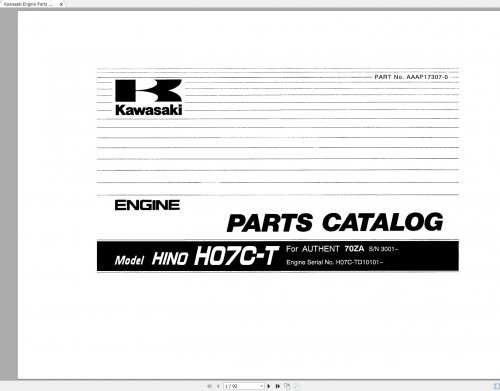 Kawasaki Engine Parts Catalog AAAP17307 0 HINO H07C T 1