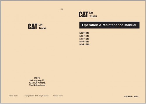 CAT Forklift NSP12N NSP12NI Service, Operation & Maintenance Manual