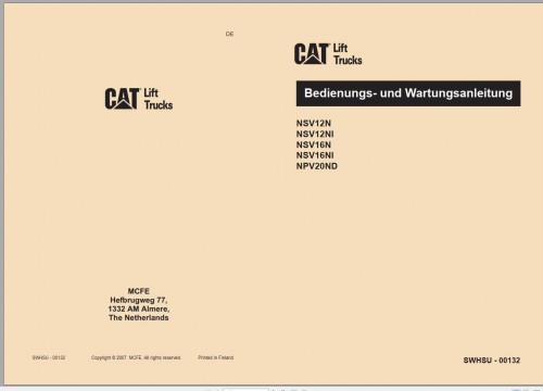 CAT Forklift NSV16N NSV16NI Service, Operation & Maintenance Manual 1