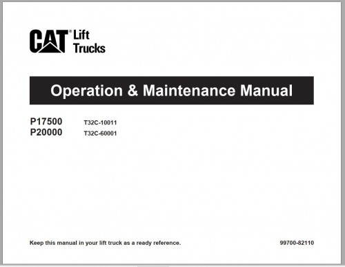 CAT Forklift P17500 P20000 Schematic, Service, Operation & Maintenance Manual 1