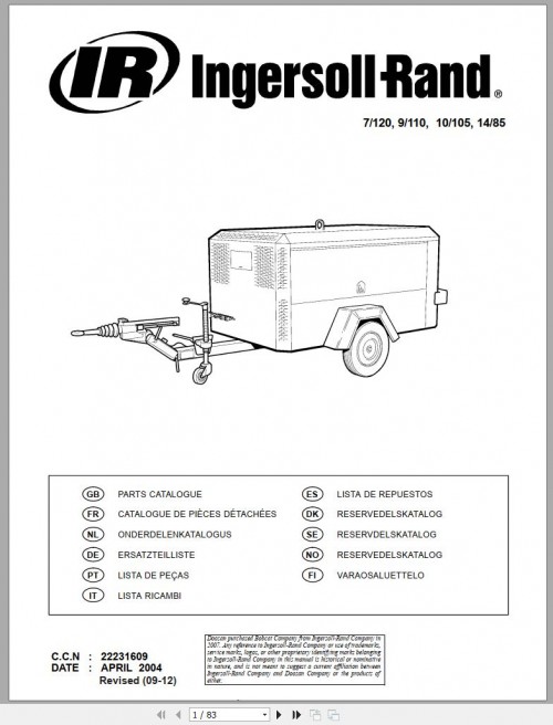 Ingersoll Rand Portable Compressor 7 120 Parts Manual, Operation and Maintenance Manual 2014