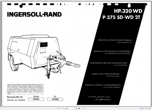 Ingersoll Rand Portable Compressor HP320 Parts Manual, Operation and Maintenance Manual 2012