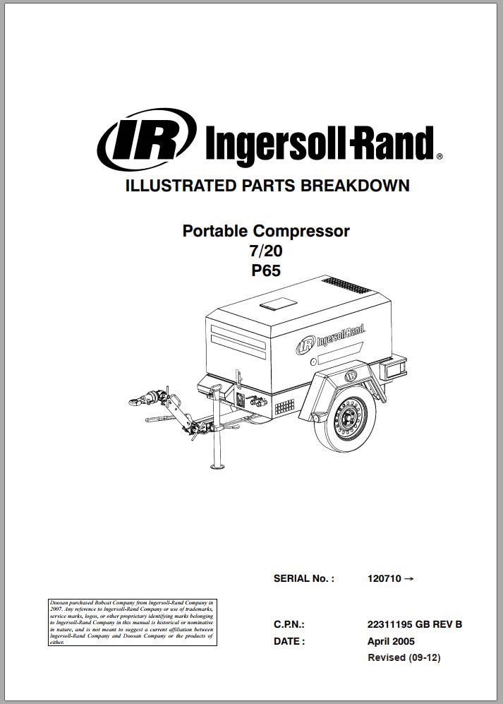 Ingersoll Rand Portable Compressor P Parts Manual Operation And Maintenance Manual