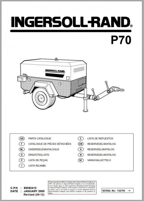 Ingersoll Rand Portable Compressor P70 Parts Manual 2012