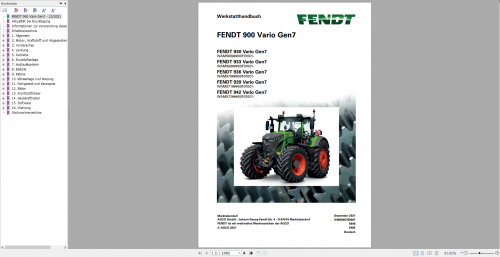 Fendt 900 Vario Gen7 German 930 942 Diagram, Operator & Workshop Service Manual 1
